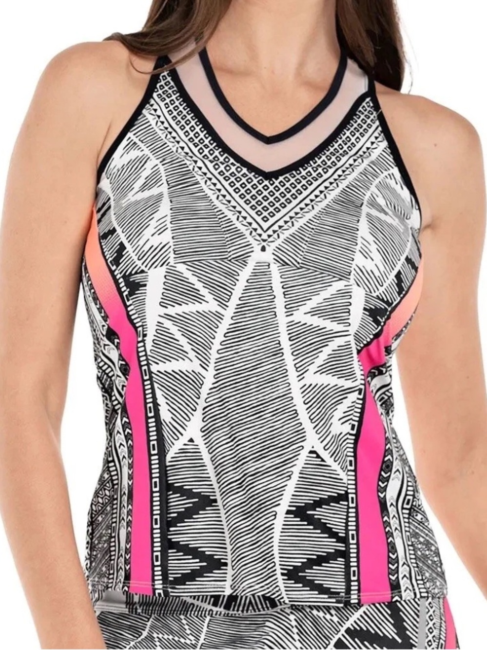 Lucky In Love Sante Fe Glow Tennis Tank Top Black Pink Size Medium